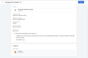 Google Ads Purchase Tag with Enhanced Conversion