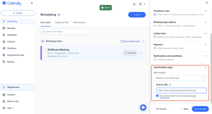 Calendly Redirect settings