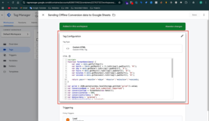 gtm tag sending offline conversion data to google sheets using gclid and user data