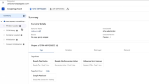 GTM preview connected on unbounce page for meta pixel tracking