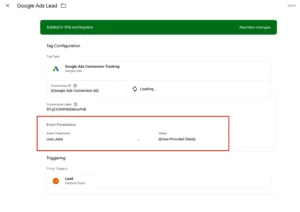 Google Ads Conversion Tracking tag setup in GTM with Conversion ID and Label
