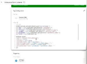Custom JavaScript form listener script setup in GTM for Unbounce form submission tracking