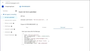 GTM Preview Mode showing unbounce_form_submitted event in Data Layer after form submission